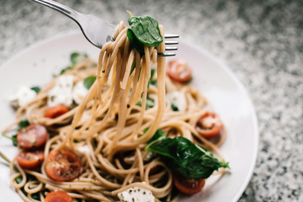 A plate of spaghetti for dinner. 